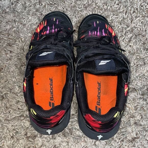 Babolat Fury Tennis Shoes Black & Neon Yellow Orange Violet - Picture 6 of 9